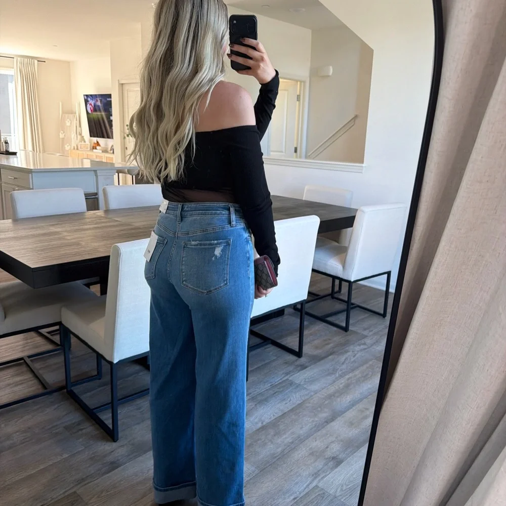 Stylish Blue Boot Cut Women's Jeans - Picture 4 of 5